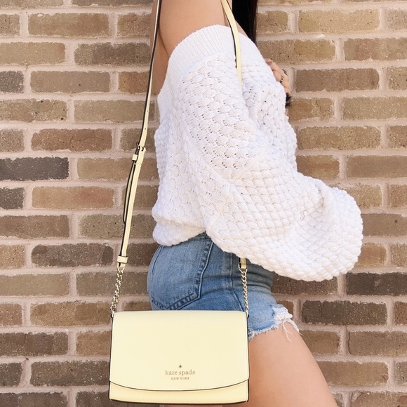 Kate Spade Staci Small Flap Chain Crossbody Lemon Fond Yellow - Picture 2 of 7